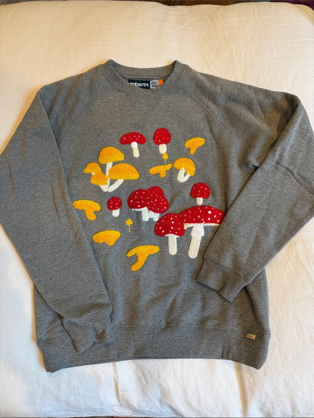 AMBSN X Modest Mouse Sweatshirt with Red & Yellow Mushroom Appliqués